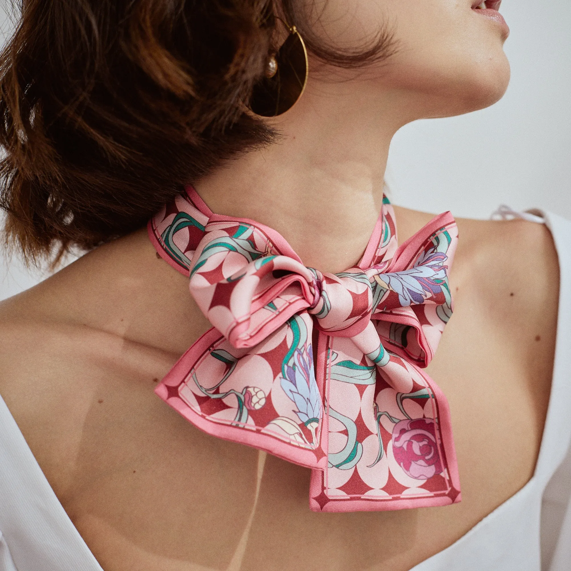 "Dream" Silk Twilly Neck Bow - Sakura Pink