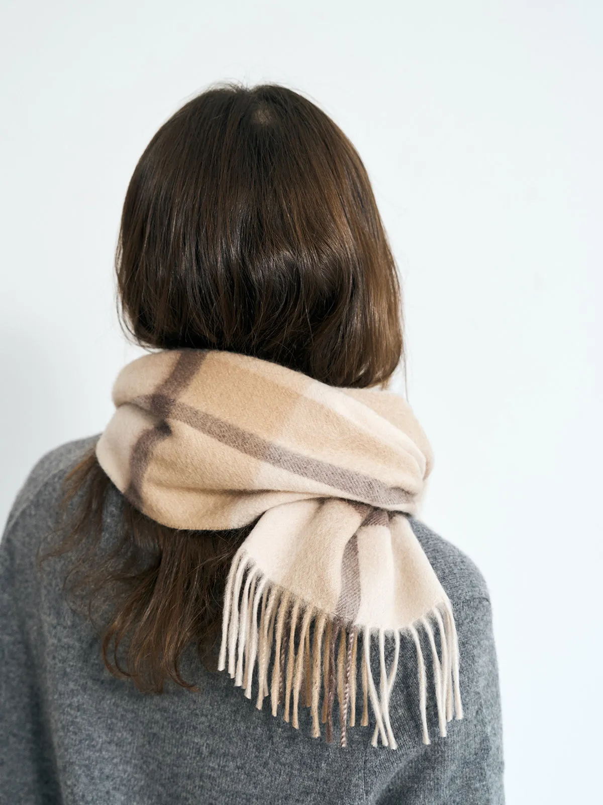 "Plaid" Cashmere Scarf - Coffee Cream