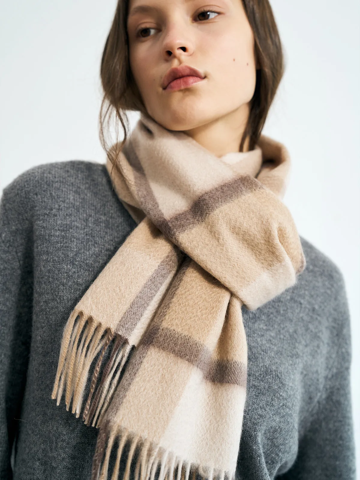 "Plaid" Cashmere Scarf - Coffee Cream