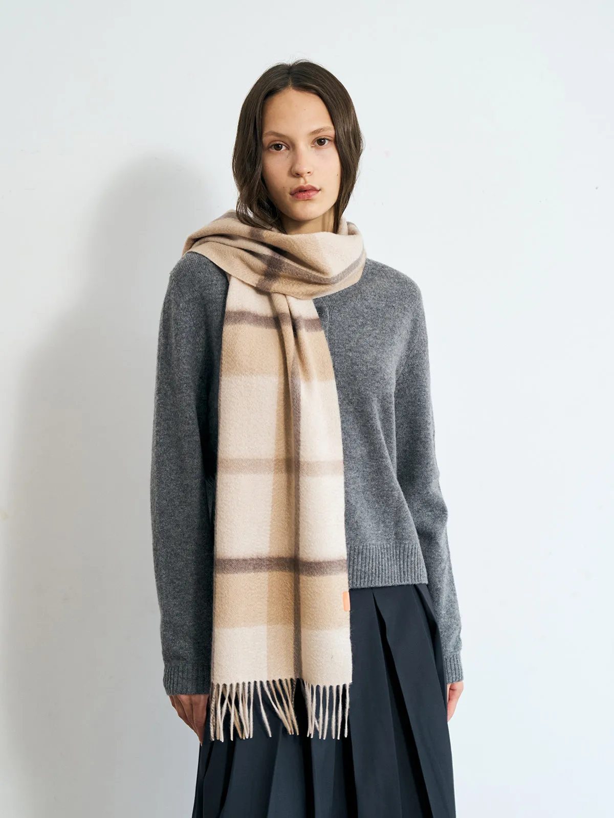 "Plaid" Cashmere Scarf - Coffee Cream