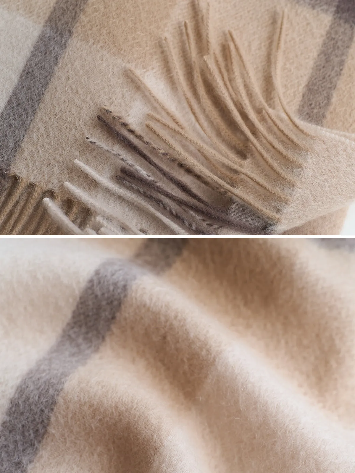 "Plaid" Cashmere Scarf - Coffee Cream