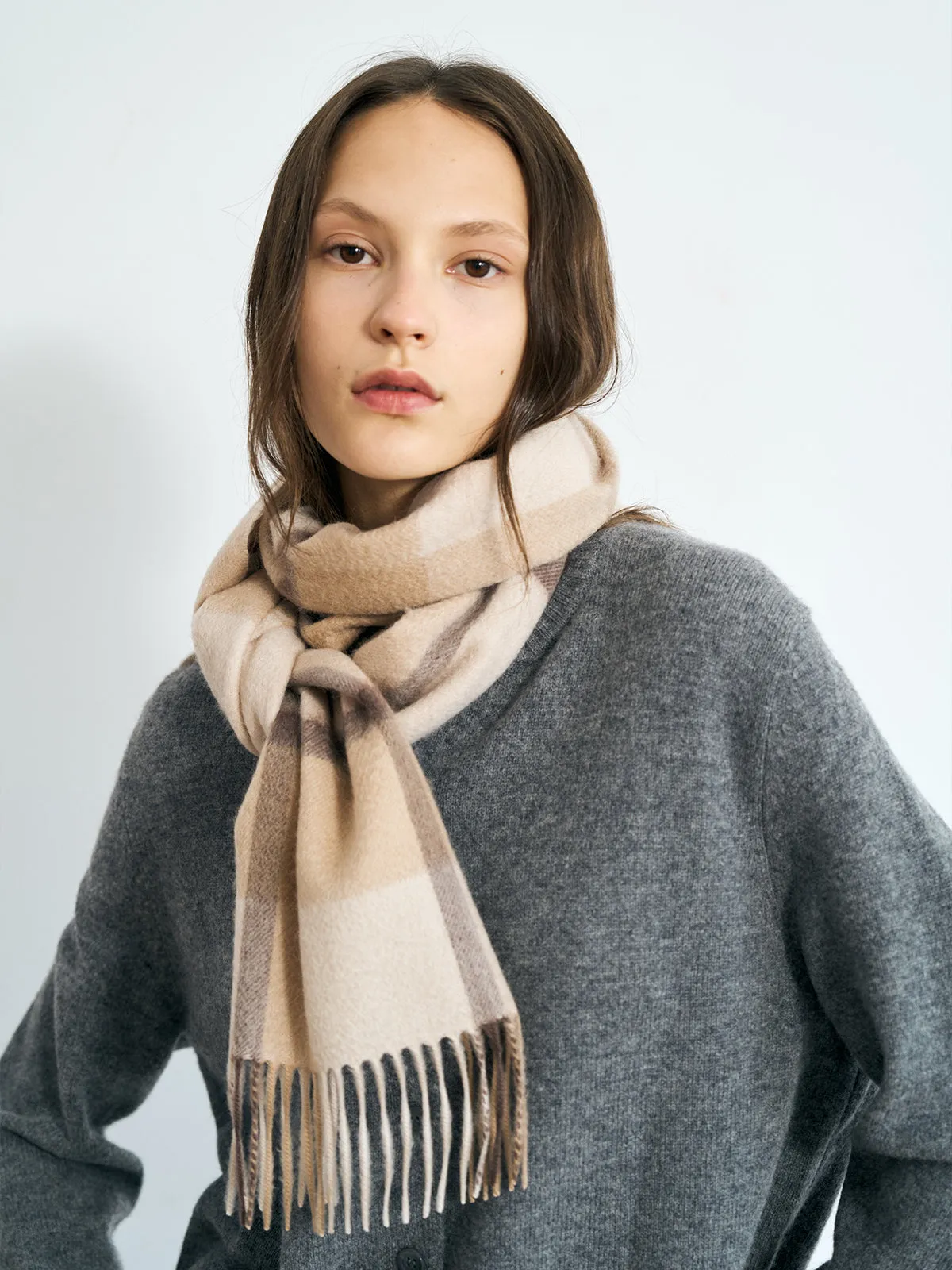 "Plaid" Cashmere Scarf - Coffee Cream