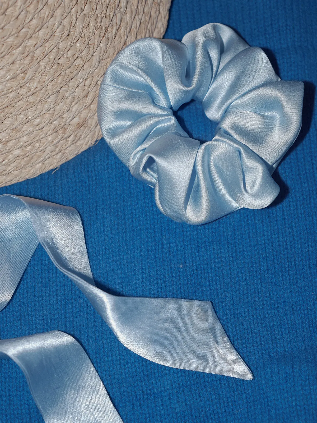 "Silken Hair" Silk Scrunchie Hair Tie - Sky Blue