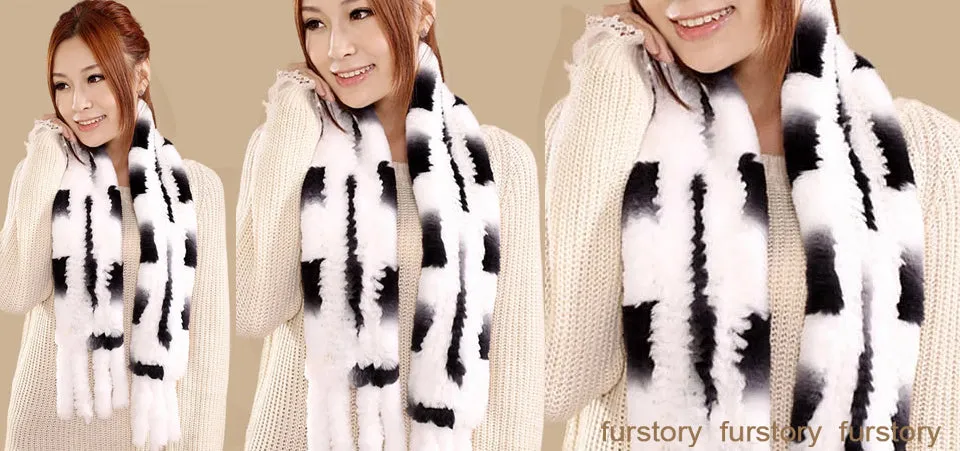 Real REX Rabbit Fur Scarf Rabbit Ball Fur Wrap Cape Shawl Neck Warmer FS15504