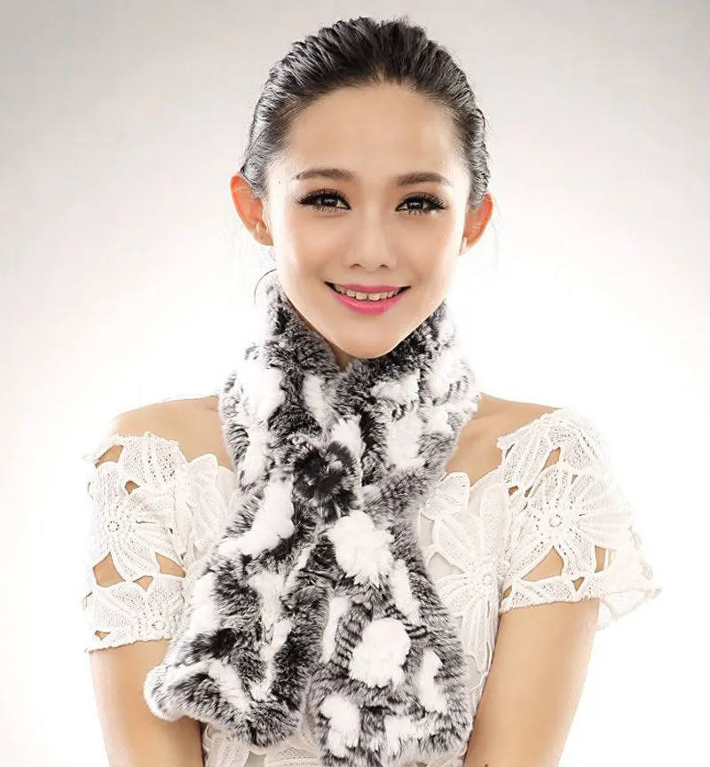 Real REX Rabbit Fur Scarf Wrap Cape Shawl Neck Warmer Women Scarf Flower Decoration FS14509