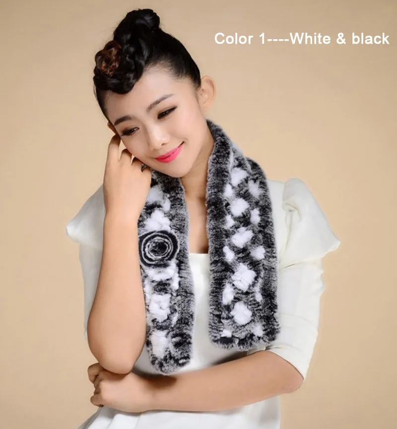 Real REX Rabbit Fur Scarf Wrap Cape Shawl Neck Warmer Women Scarf Flower Decoration FS14509