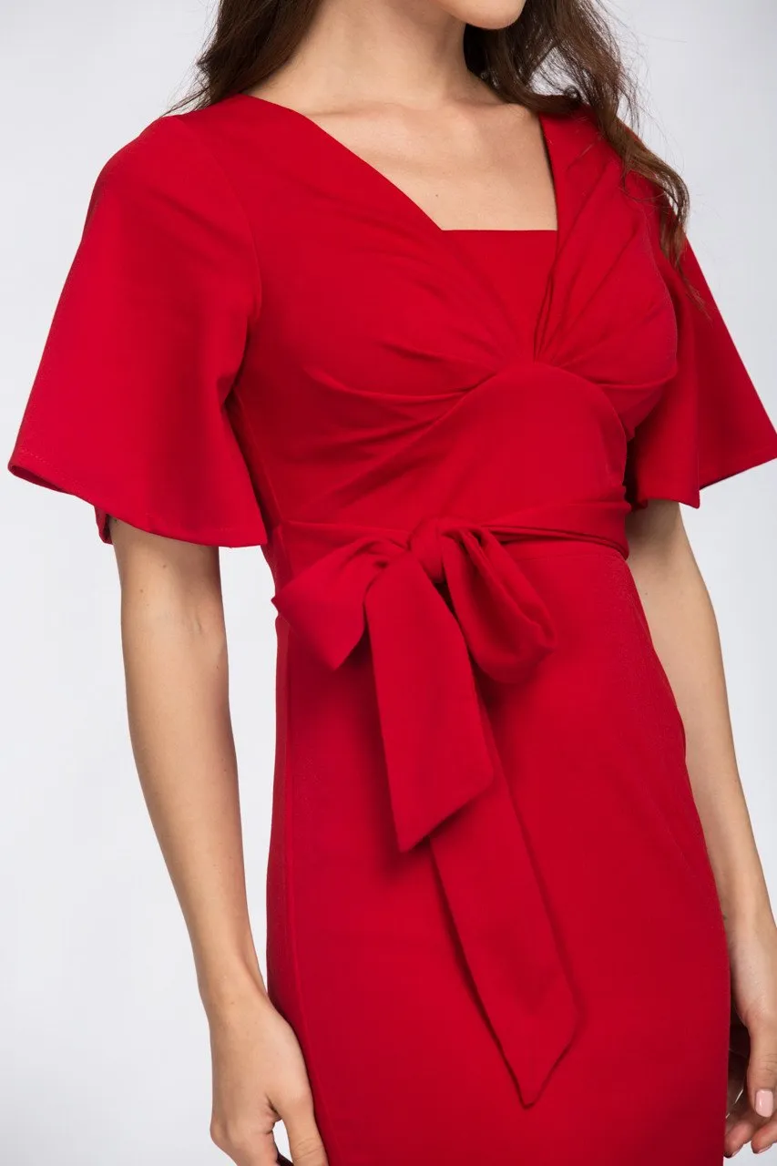 Red Butterfly Sleeve Column Maxi Dress