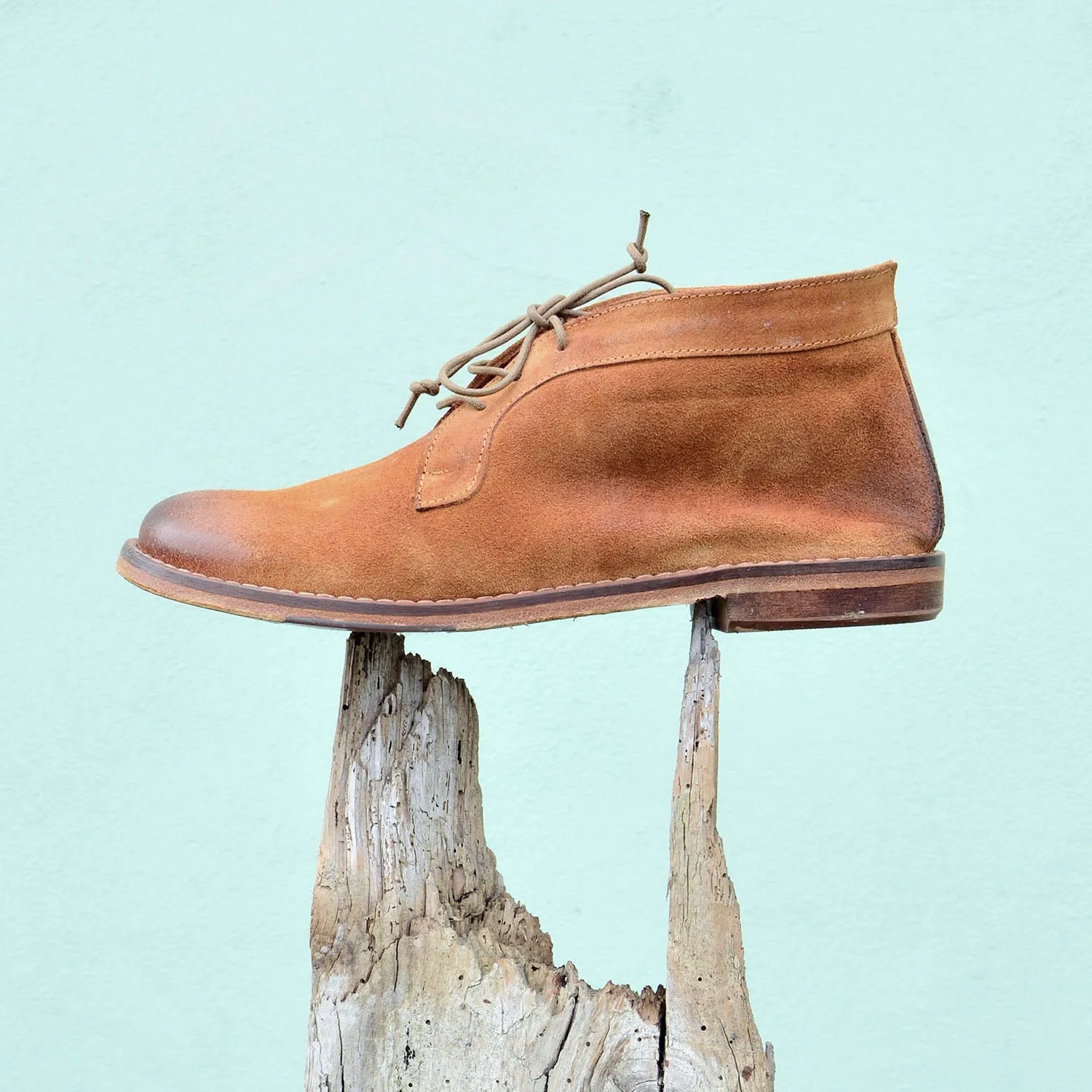 SALLY 16 - mid-season lace-up shoe suede CARAMEL