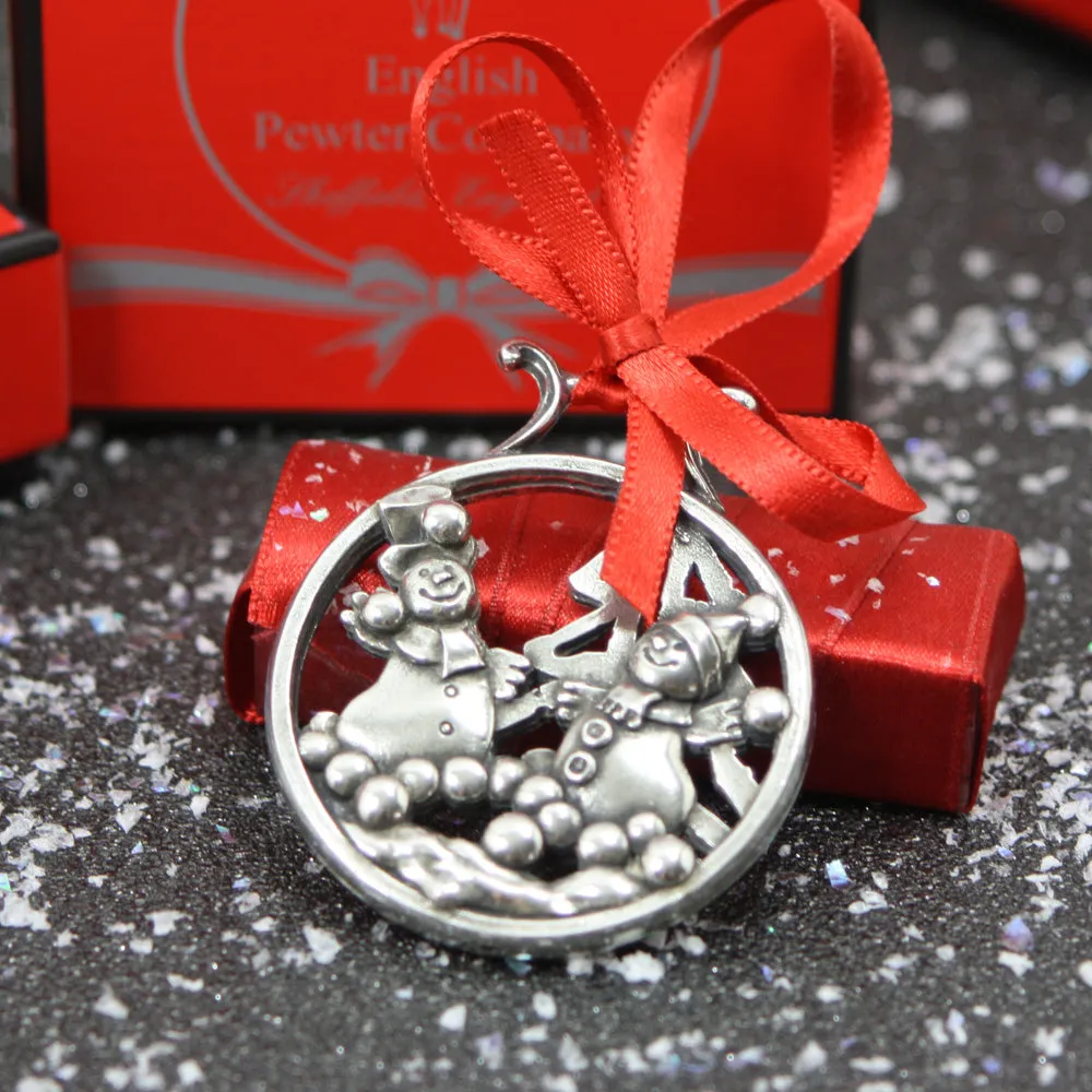 Snowman and Snowballs Christmas Tree Pewter Ornament Bauble Decoration