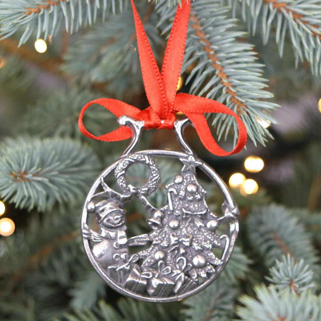 Snowman At The Tree Christmas Tree Pewter Ornament Bauble Decoration