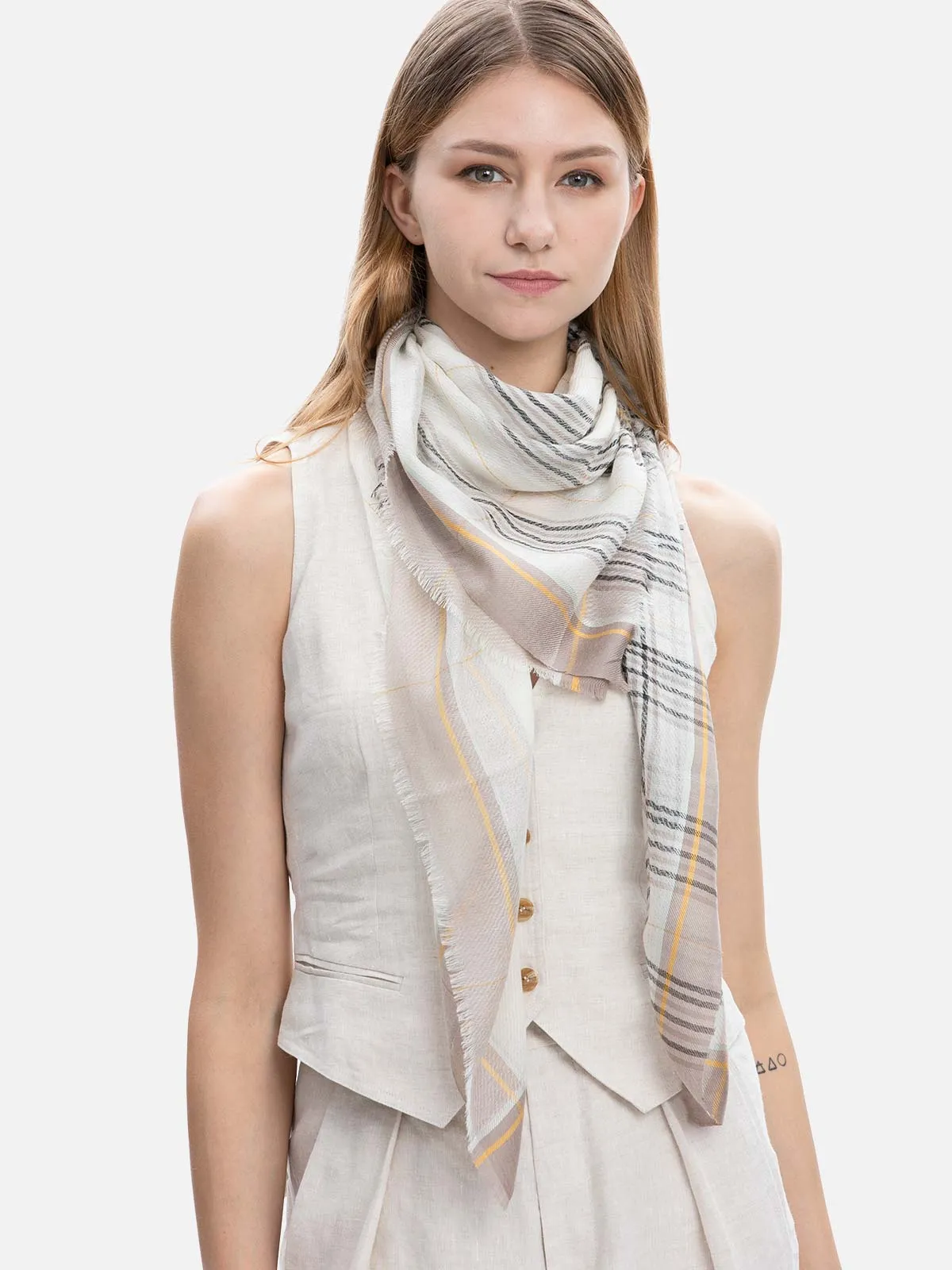 Square - Featherlight Contrast Plaid Cashmere Scarf