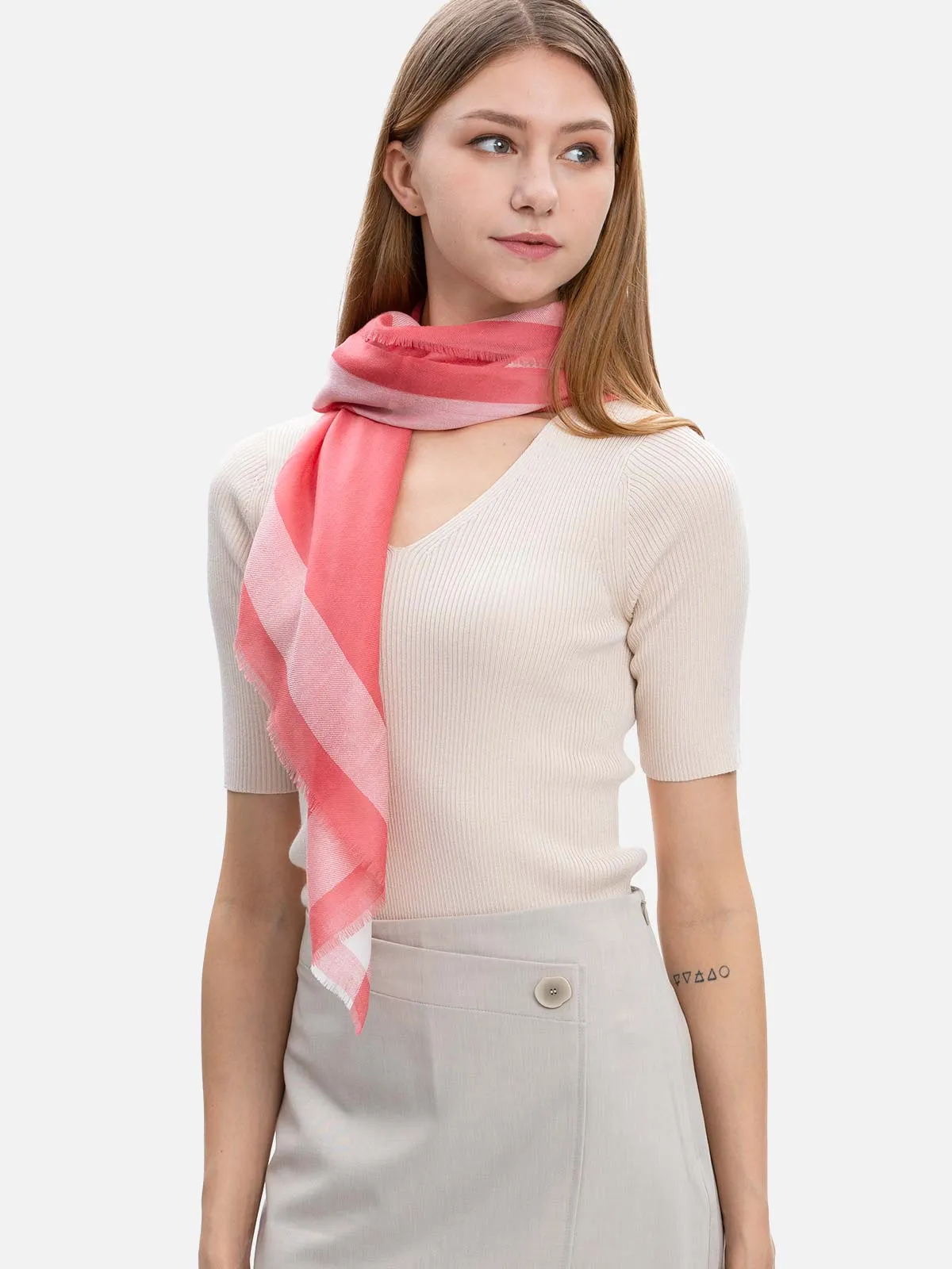 Square - Featherlight Coral Red Cashmere Scarf