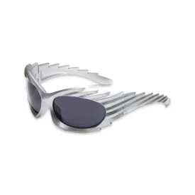 Sunglasses - Futuristic Spikey Ridged Glasses, Silver