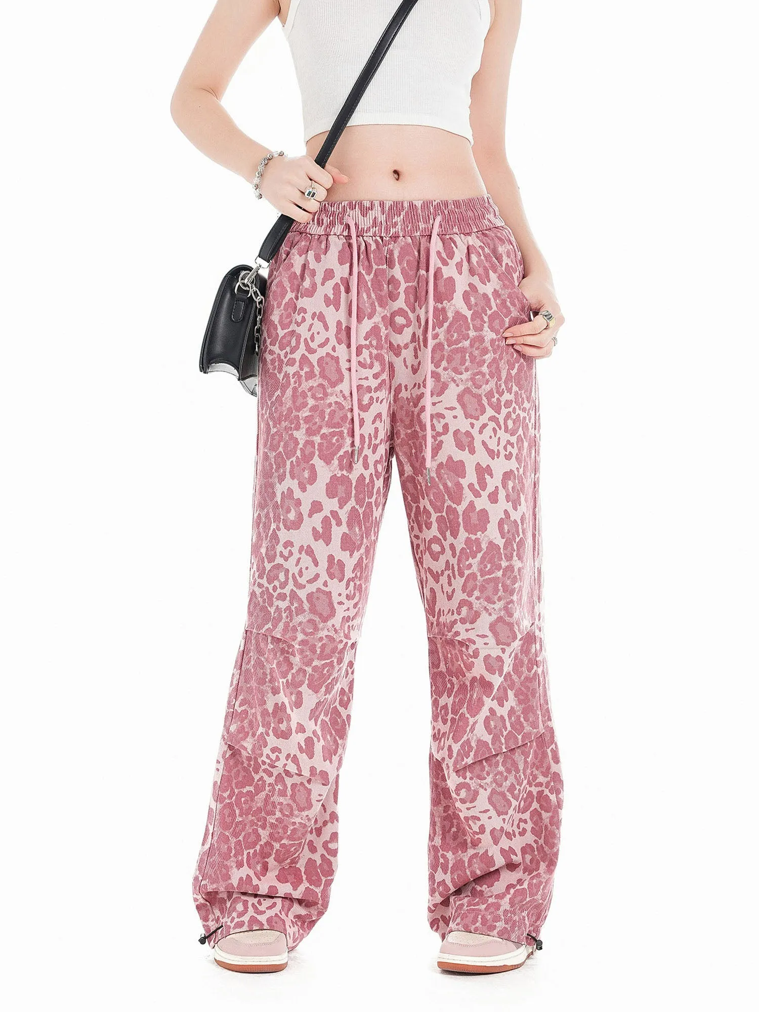 Thesupermade Retro Leopard Print Pink Casual Pants