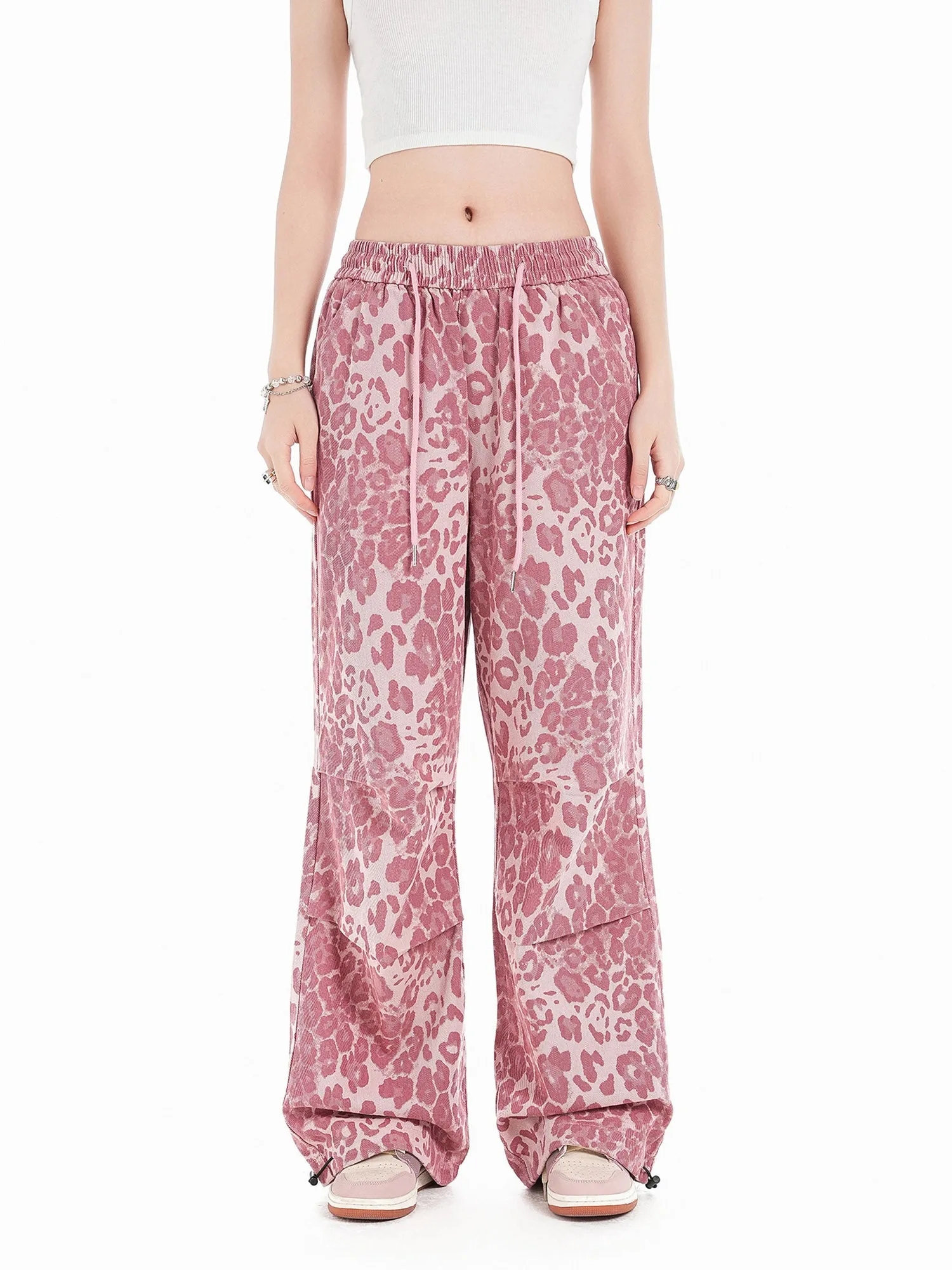 Thesupermade Retro Leopard Print Pink Casual Pants