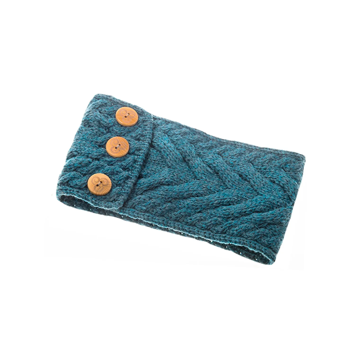 Turquoise Aran Knitted Headband with Buttons