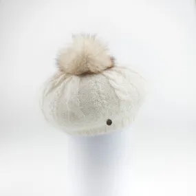 VIRGINIA - ANGORA BERET HAT WITH UPCYCLED FUR POM