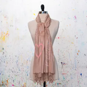 Walter Knabe Hand Printed Pashmina Scarf Blush Peace & Love