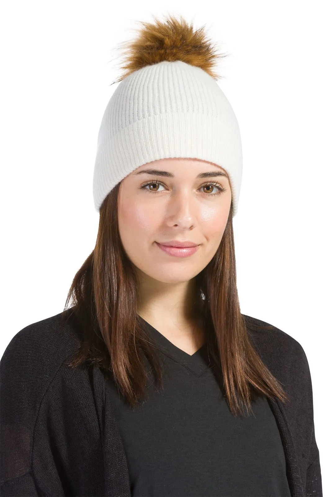 Women's 100% Pure Cashmere Pom Beanie Hat