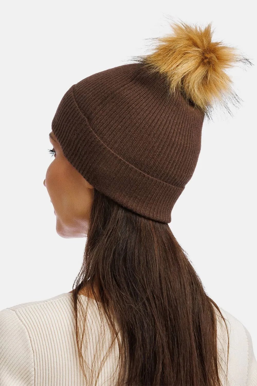 Women's 100% Pure Cashmere Pom Beanie Hat