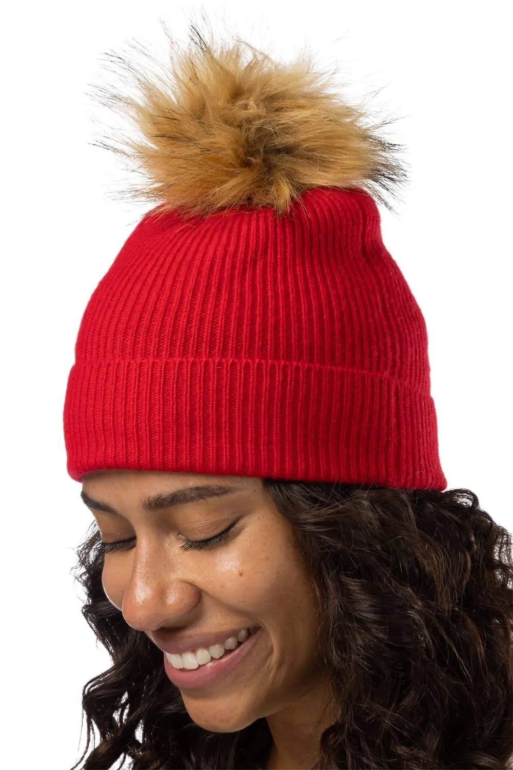 Women's 100% Pure Cashmere Pom Beanie Hat