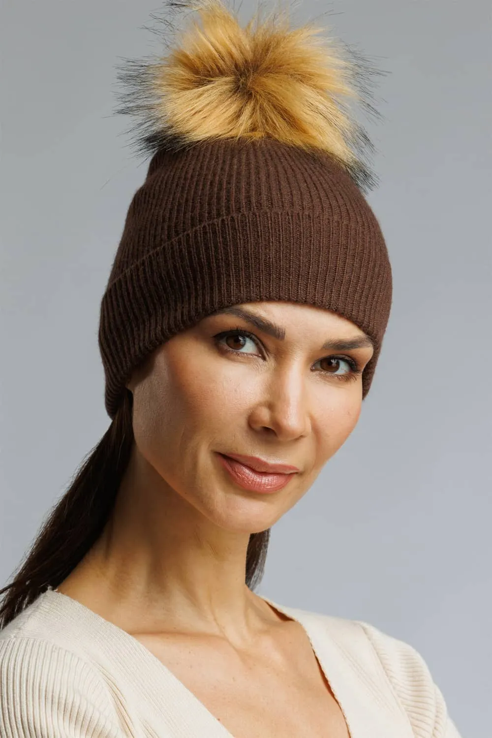 Women's 100% Pure Cashmere Pom Beanie Hat