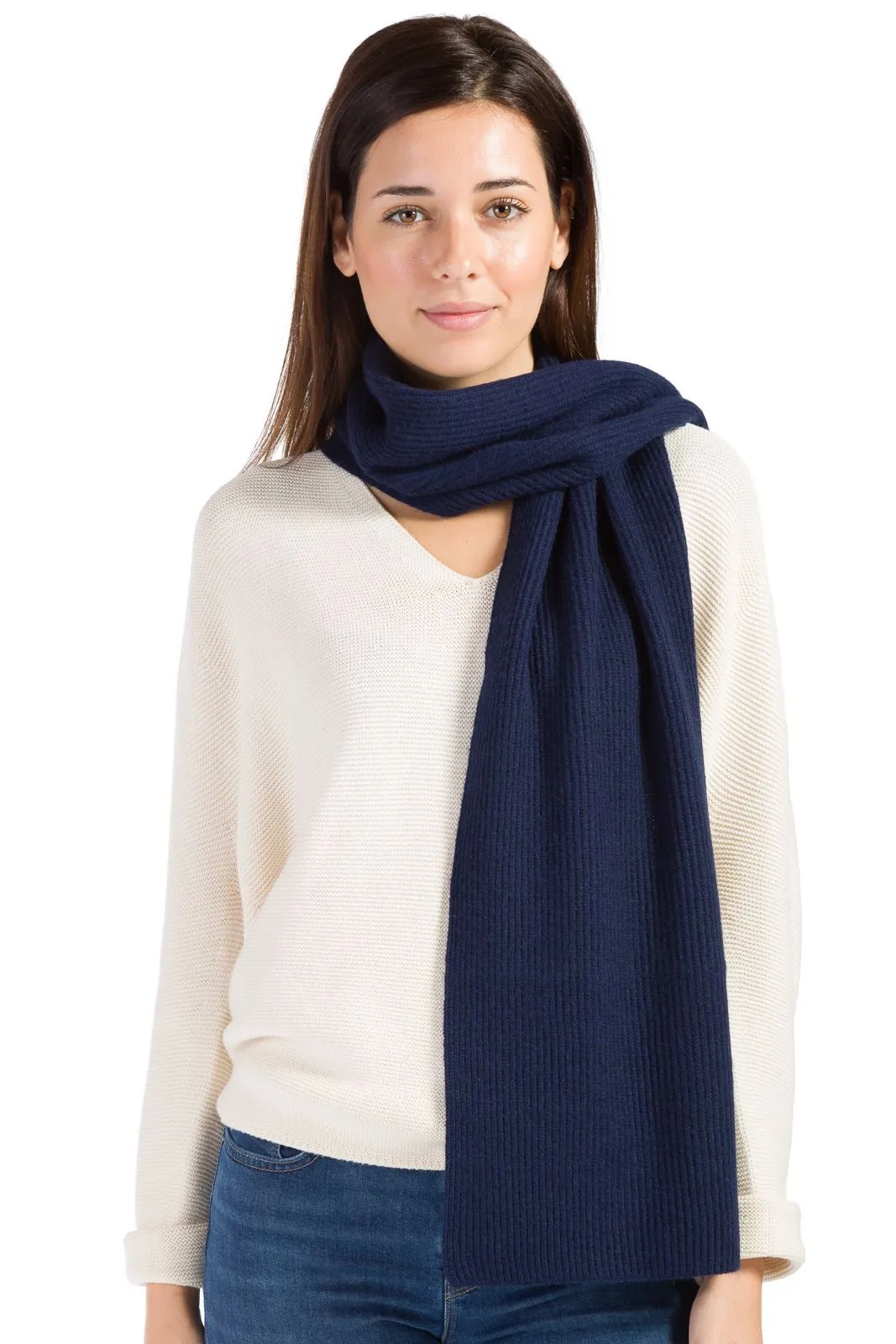 Women's 100% Pure Cashmere Ribbed Knit Scarf with Gift Box