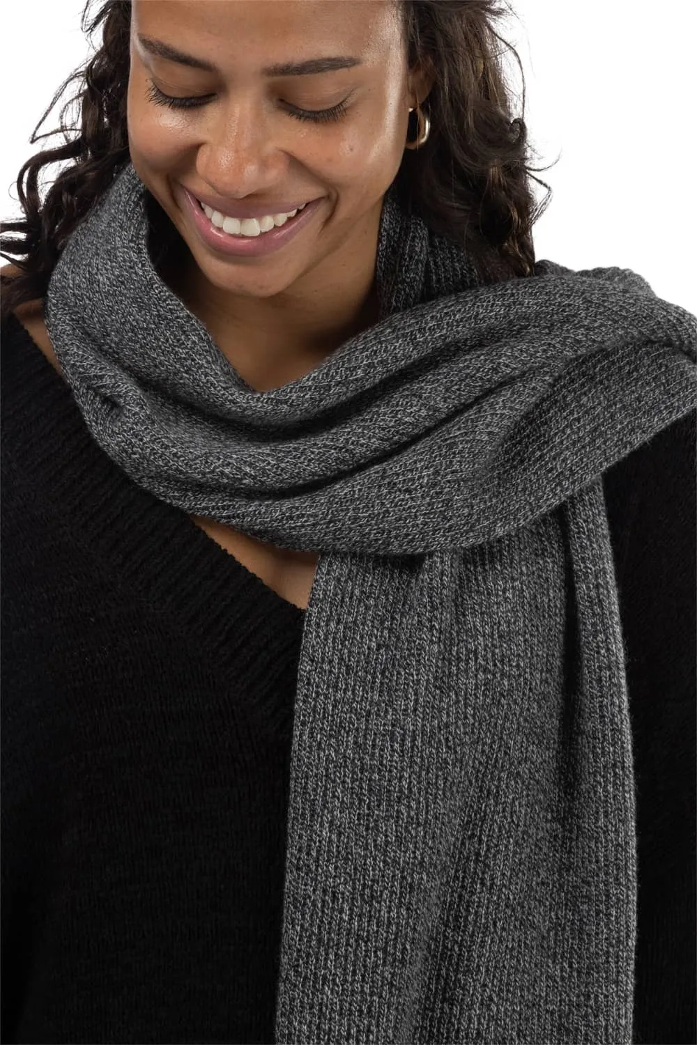 Women's 100% Pure Cashmere Ribbed Knit Scarf with Gift Box