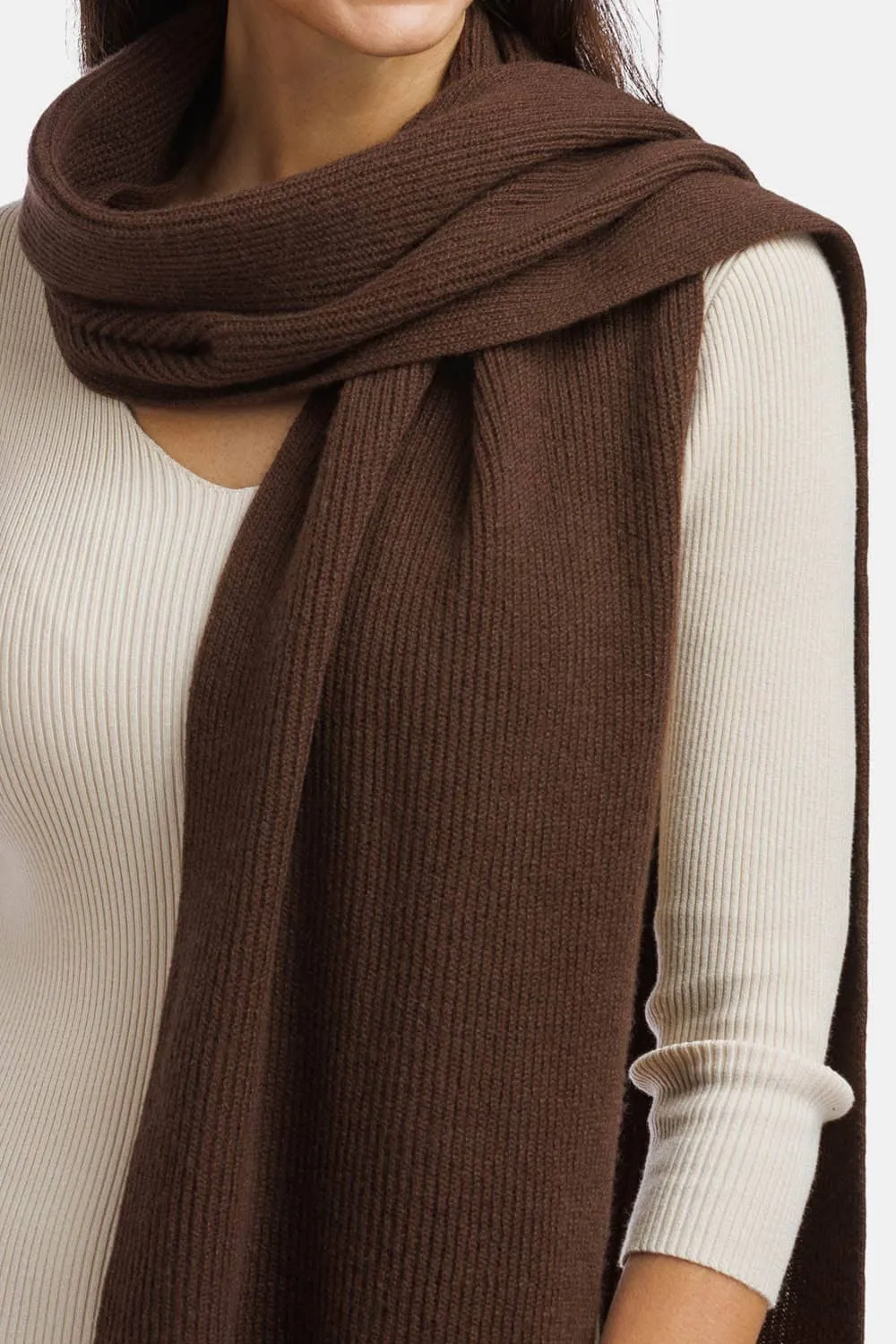 Women's 100% Pure Cashmere Ribbed Knit Scarf with Gift Box