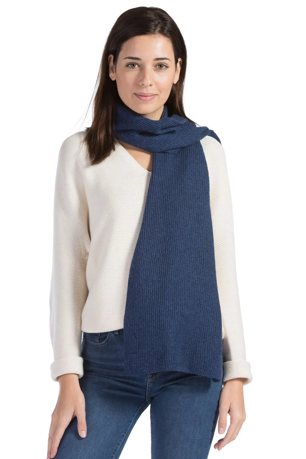 Women's 100% Pure Cashmere Ribbed Knit Scarf with Gift Box