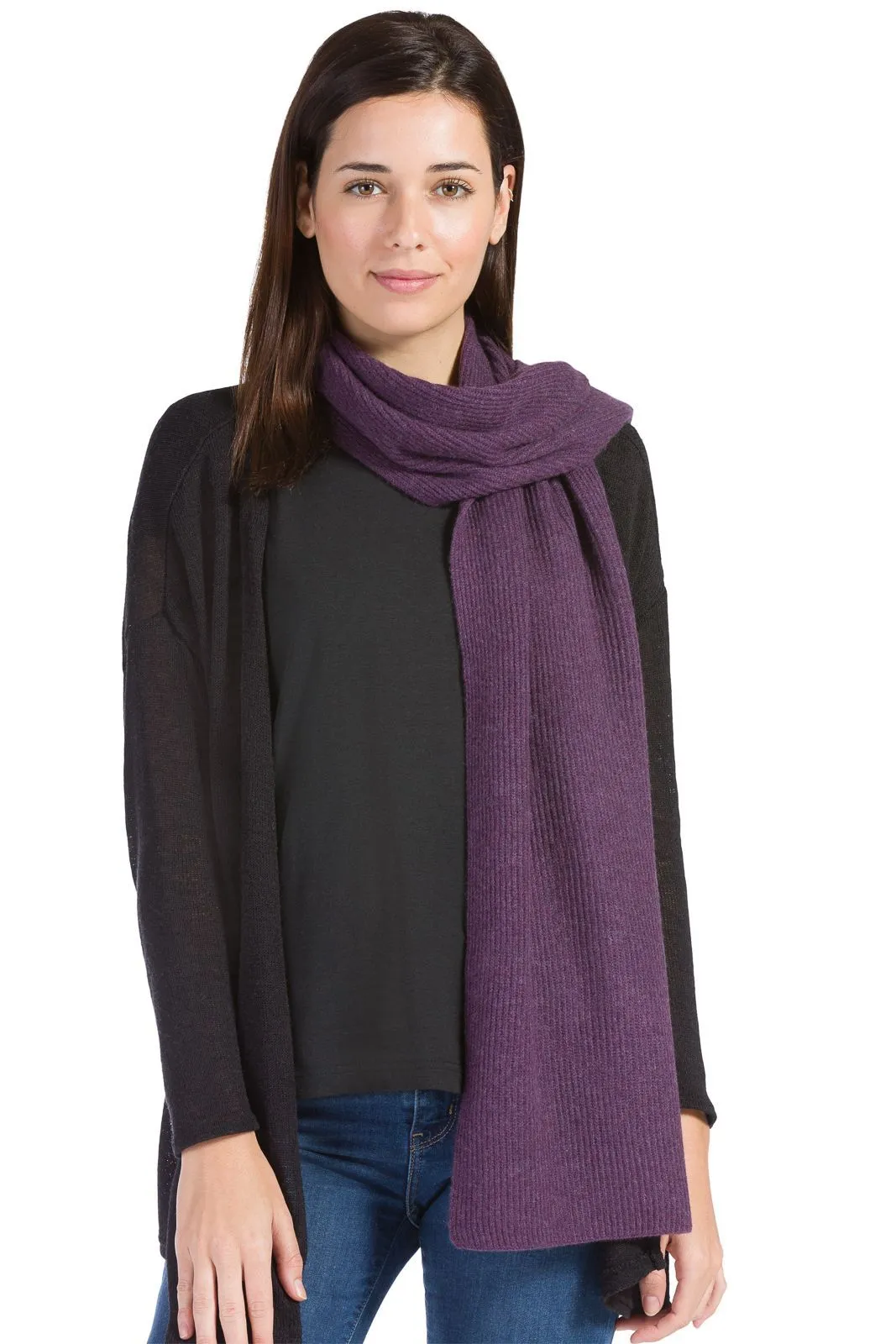 Women's 100% Pure Cashmere Ribbed Knit Scarf with Gift Box