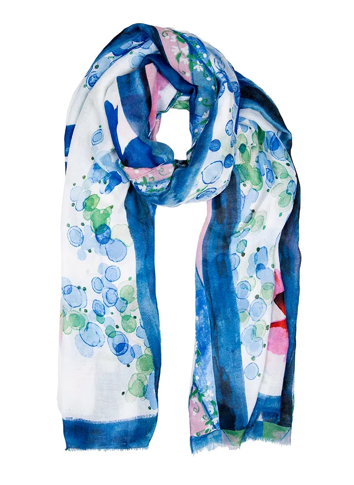 Women's Floral Print Lightweight Scarf with Border