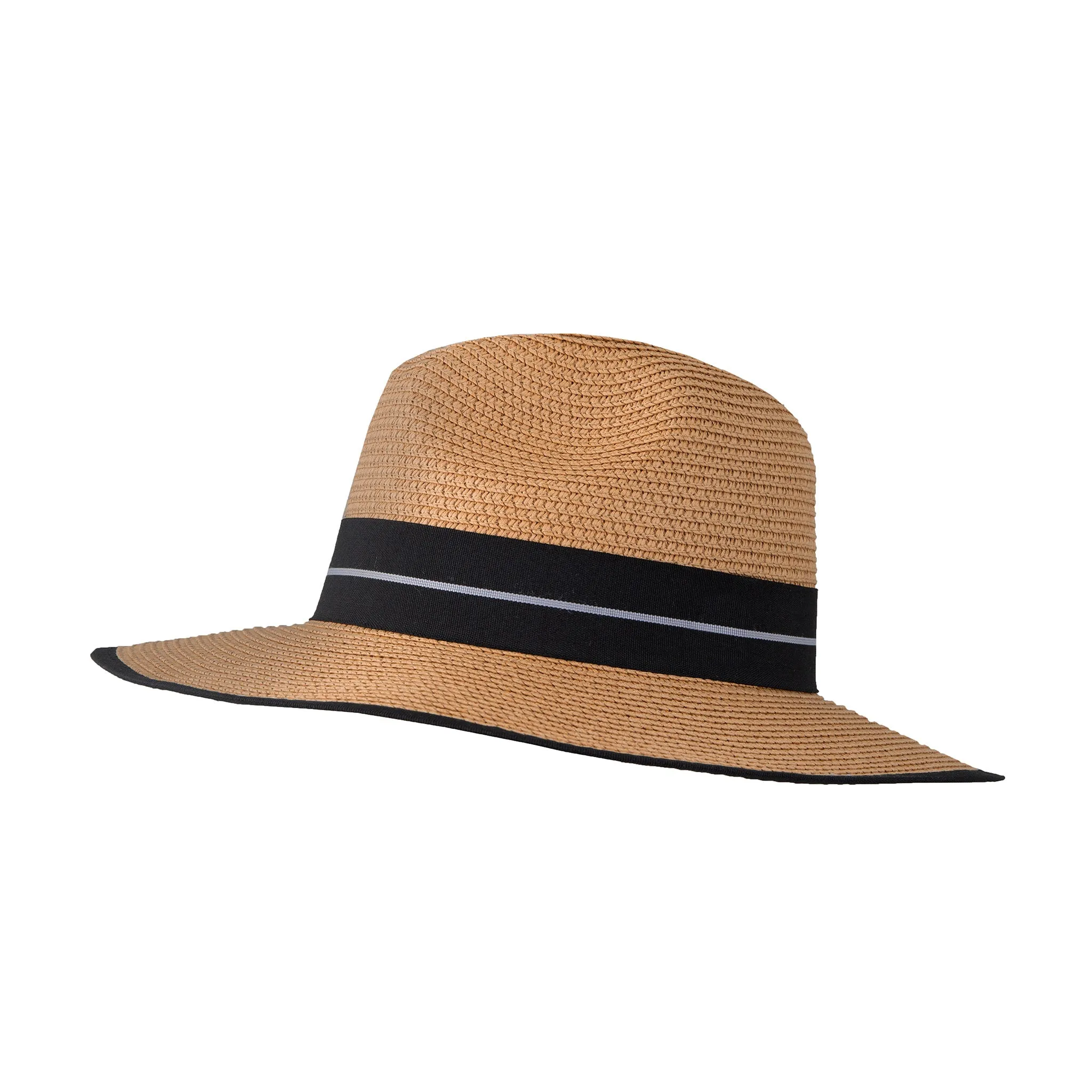 Women’s Straw Fedora Hat with Striped Black Ribbon