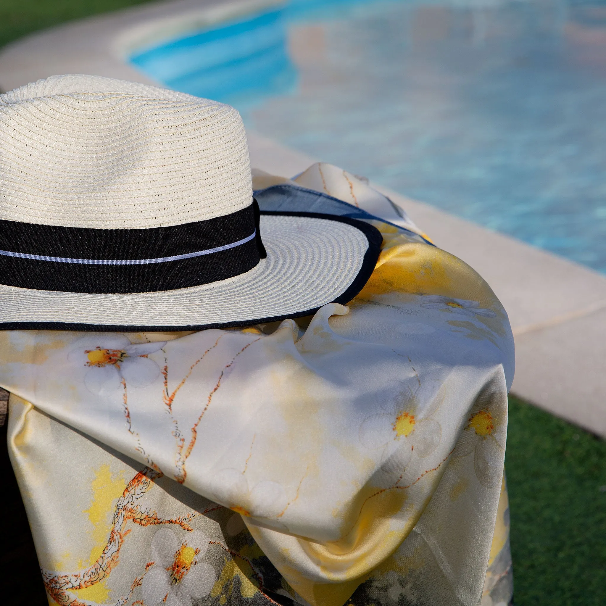 Women’s Straw Fedora Hat with Striped Black Ribbon