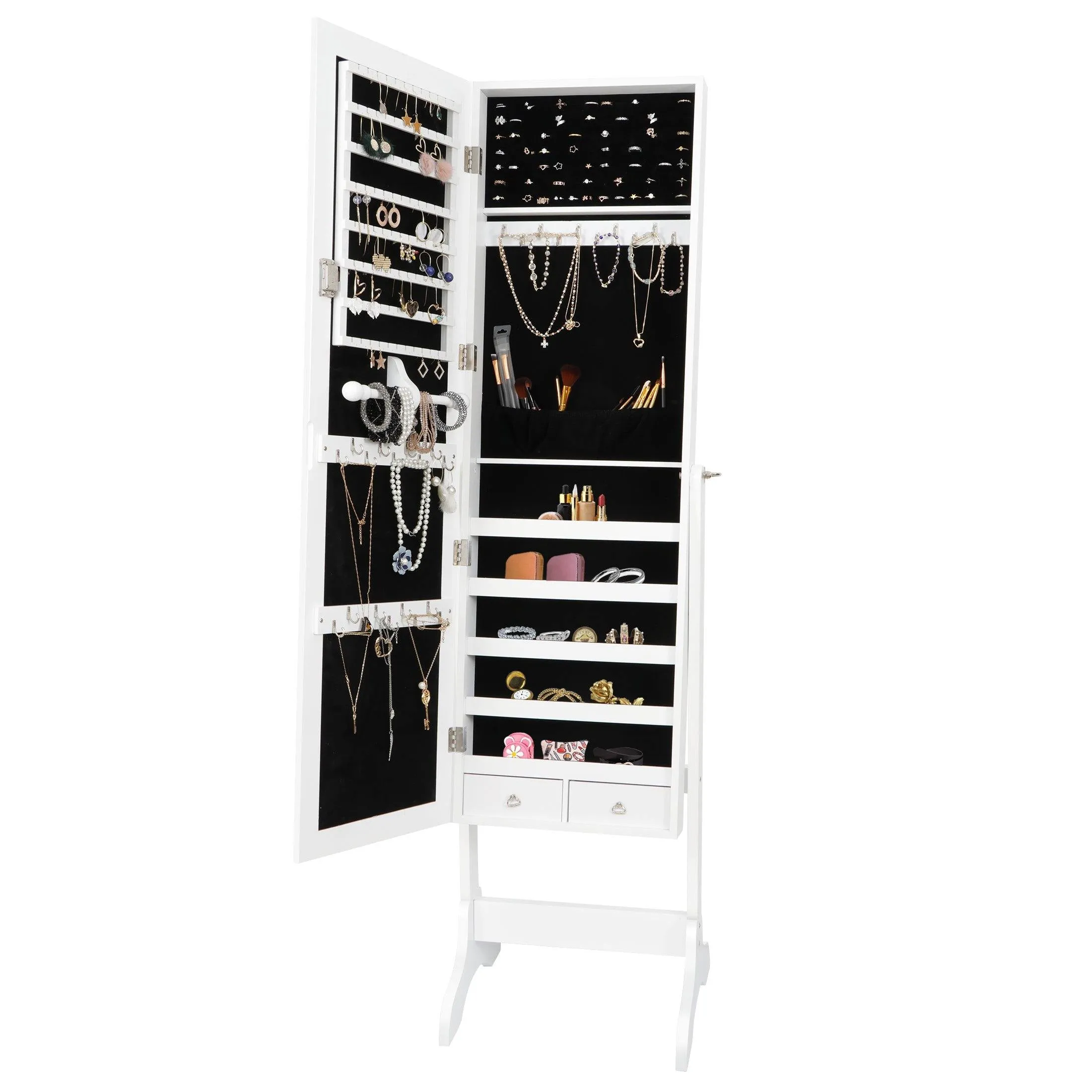 ZENY™ Jewelry Armoire Cabinet with Full Mirror Lockable Jewelry Organizer 4 Angle Adjustable