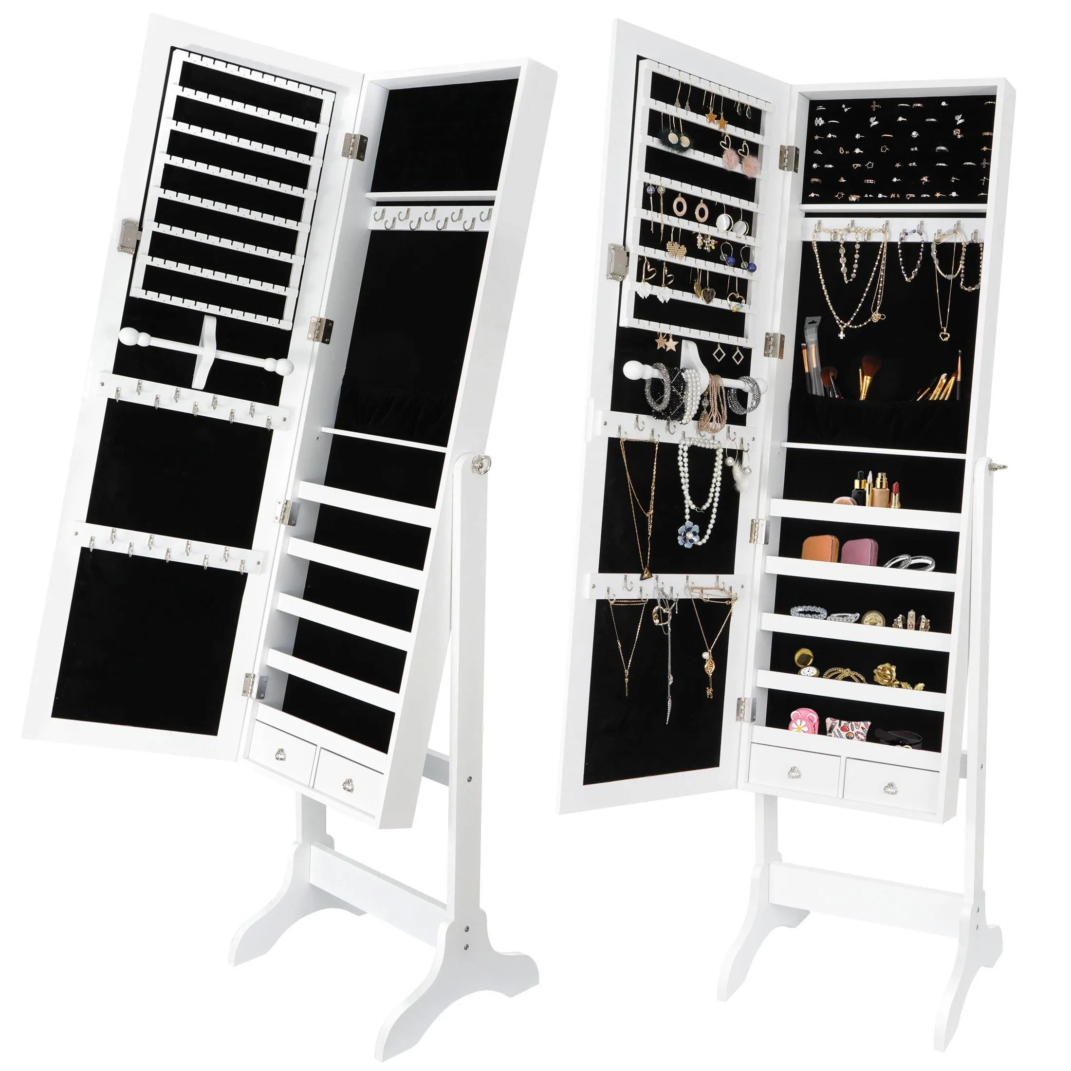 ZENY™ Jewelry Armoire Cabinet with Full Mirror Lockable Jewelry Organizer 4 Angle Adjustable