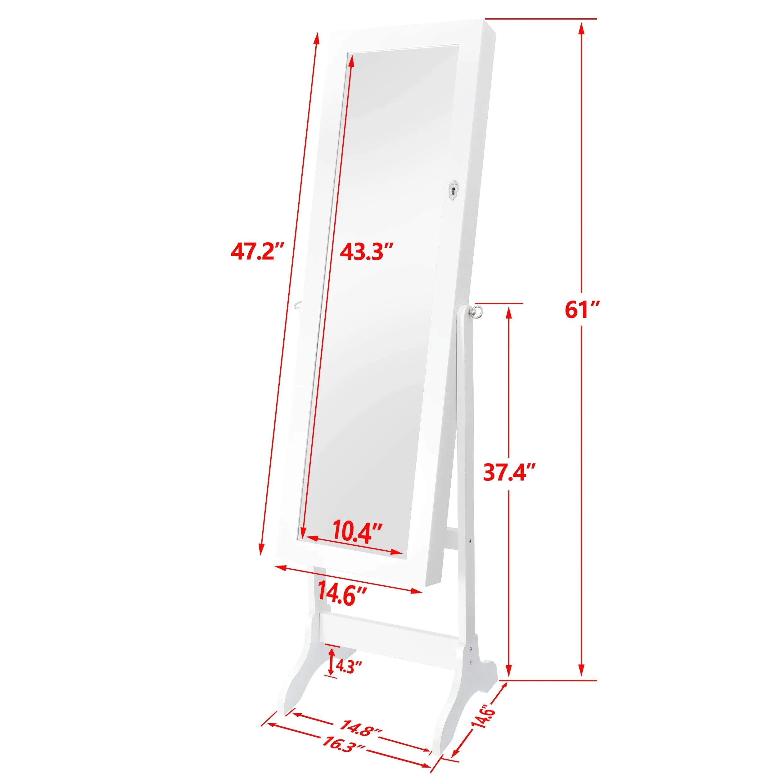 ZENY™ Jewelry Armoire Cabinet with Full Mirror Lockable Jewelry Organizer 4 Angle Adjustable